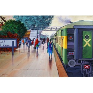 Abdul Jabbar, Moving Not Ending, 24 x 36 Inch, Oil on Canvas, Cityscape Painting, AC-ABJ-013